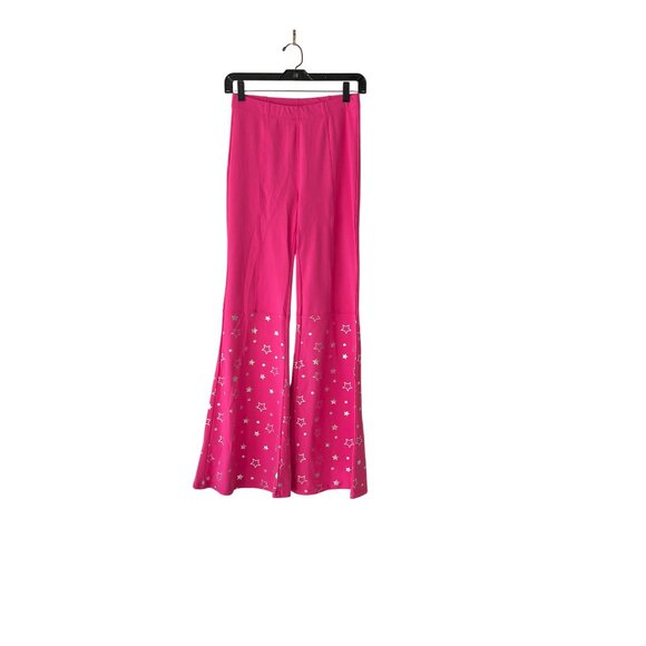 Halara Flared Leg High Waisted Pants Star Print Bubblegum Pink Size S NWT - Picture 2 of 10